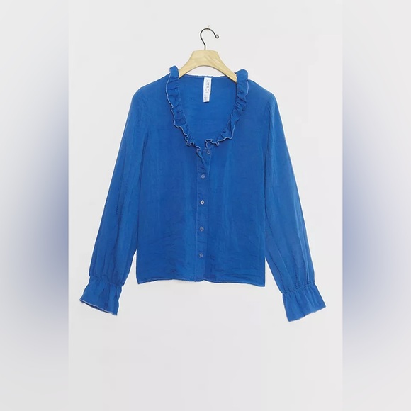 Anthropologie Amadi Ruffle Blouse Button Front NWT Women’s Small - Picture 2 of 12